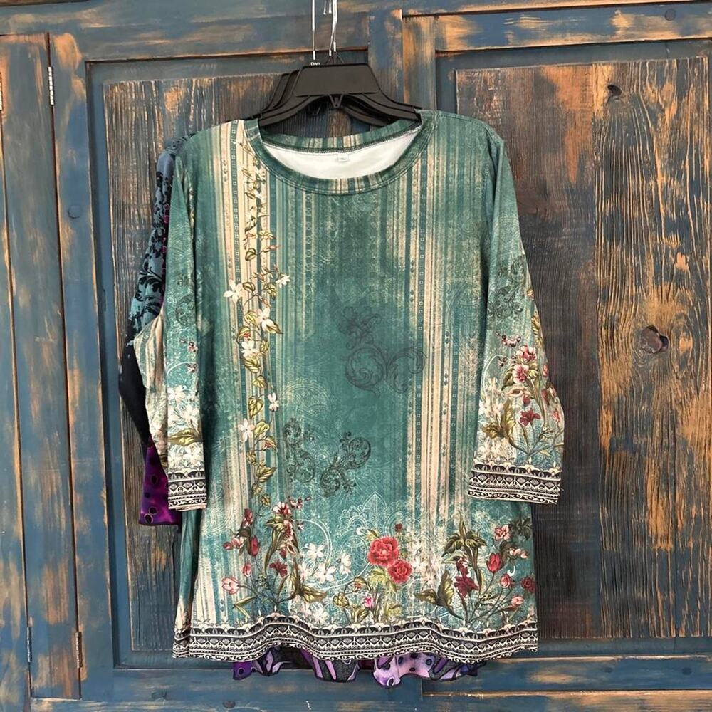 Green floral print blouse with